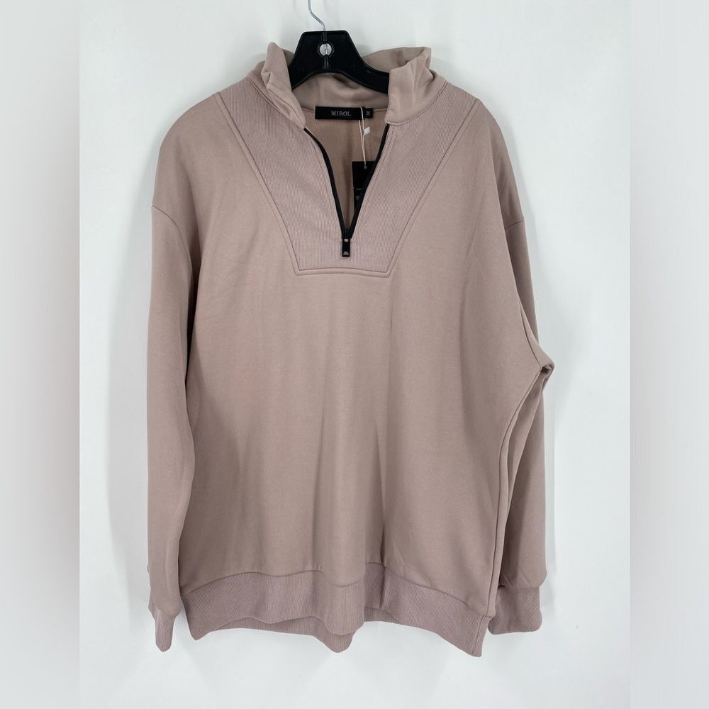 Mirol 1/4 Zip Fleece Lined Sweatshirt with Relaxed Fit and Ribbed Hem size M